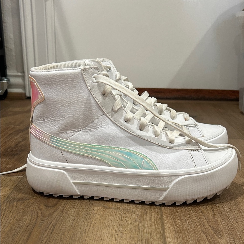 Puma Women's - Kaia Mid Platform Sneakers in White with Iridescent details